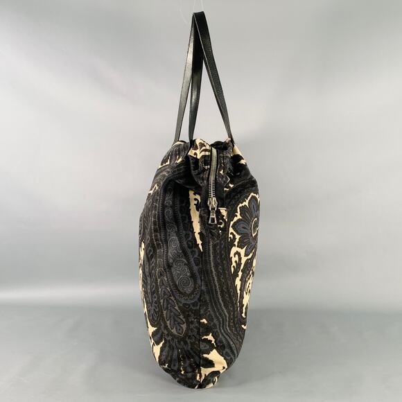 DRIES VAN NOTEN Black Cream Paisley Canvas Tote Handbag - Picture 4 of 9